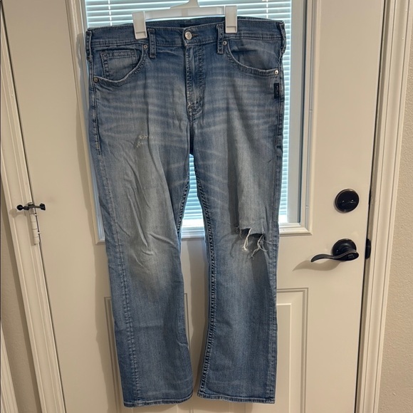 Mens Silver Distressed Zac Jeans Size 36x32 - Picture 1 of 9